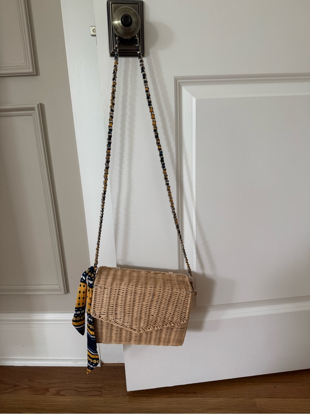 Zara Wicker Crossbody Bag with Scarf Accent - Natural - Picture 2 of 3